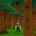 A mysterious wooden maze scene representing a forest adventure at the foot of Mt. Rokko in the kodiad project, featuring dense voxel trees and hidden paths in The Sandbox.